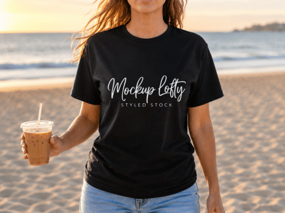 Black Gildan 5000 Summer T-Shirt Mockup