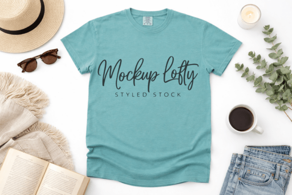 C1717 Seafoam Flat Lay T-shirt Mockup