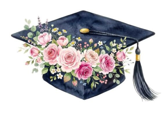 Dark Graduation Cap Decorated with Roses