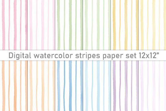 Digital Watercolor Stripes Paper Set
