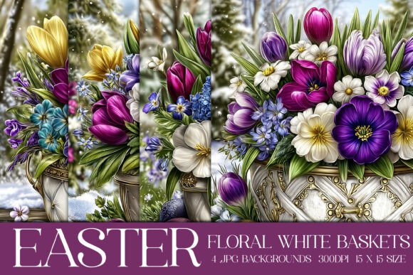 Easter Floral White Basket Background S2