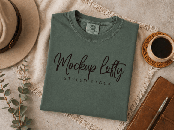 Elevate Your Brand with the Comfort Colors 1717 Moss Flat Lay Mockup