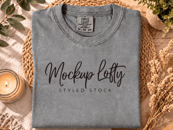 Grey C1717 Flat Lay T-shirt Mockup: Elevating Design Presentation with Authentic Minimalism