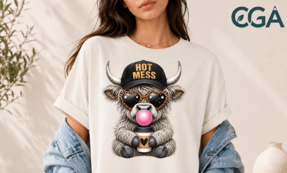 Hot Mess Highland Cow Bubblegum PNG