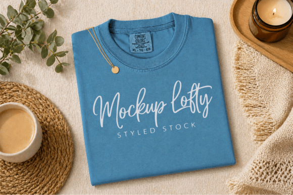 Ice Blue C1717 Flat Lay T-shirt Mockup
