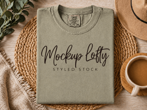 Khaki C1717 Flat Lay T-shirt Mockup