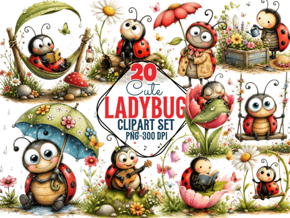Ladybug Clipart Set PNG, Spring Bug