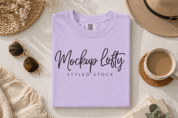 Orchid C1717 Flat Lay T-shirt Mockup