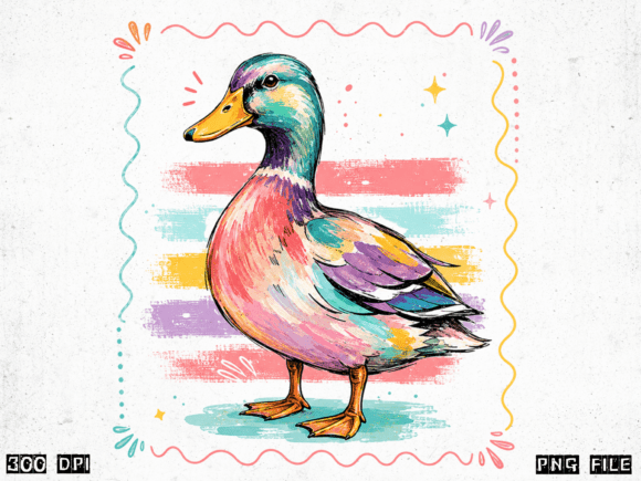 Pastel Vintage Duck PNG, Retro Colorful