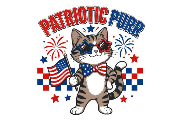 Patriotic Purr Cat 4th of July EPS PNG: Your Go-To Design Asset for Bold, Playful Independence Day Creativity