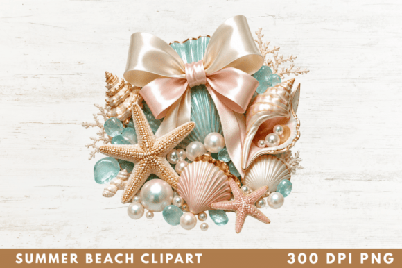 Pearl Seashell Beach Bow Clipart PNG