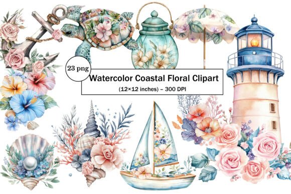 Watercolor Coastal Floral Clipart