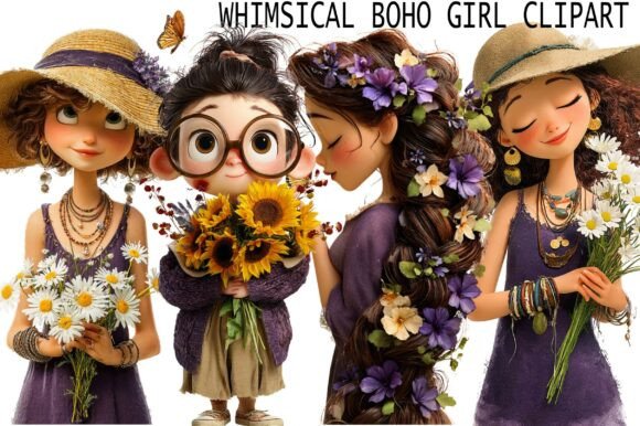 Whimsical Boho Girl Clipart: A Versatile Creative Asset for Designers, Educators, and Small Business Owners