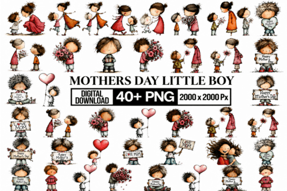 Whimsical Mom and Son Clipart